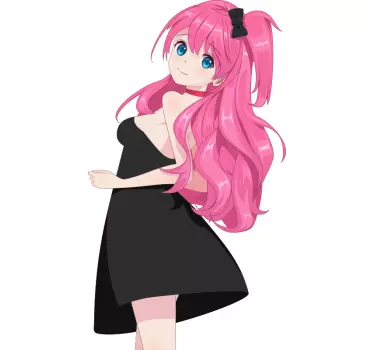 Anime djevojka u elegantnoj crnoj haljini zidna naljepnica iz crt - TenStickers