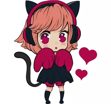 Anime djevojka u šeširu za mačke zidna naljepnica - TenStickers