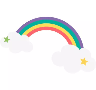Naljepnica na zidu crtane boje dugina s oblacima - TenStickers