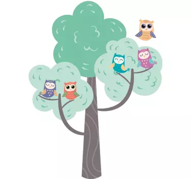 Naljepnica za djecu Šarena sova na drvetu - TenStickers