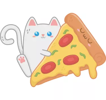 Mačka kawaii s ilustracijom pizze zidna umjetnost - TenStickers