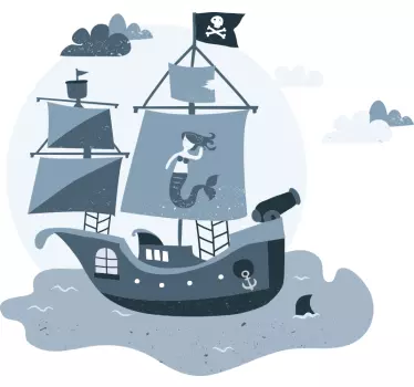 Gusarski brod koji plovi do mjeseca ilustracija zidna umjetnost - TenStickers