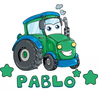Crtani traktor s naljepnicom s imenom - TenStickers