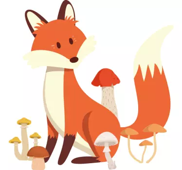 Lisica s gljivama ilustracija zidna umjetnost - TenStickers
