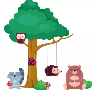šumske životinje oko ljuljačke ilustracija zidna umjetnost - TenStickers