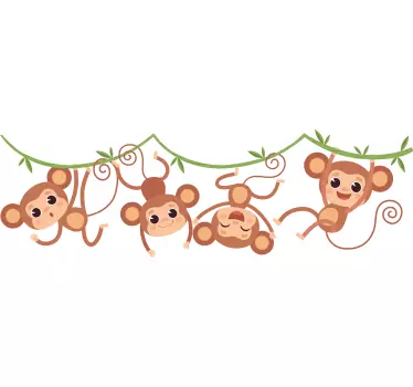 Naljepnica za djecu razigrani majmuni u aranžmanu - TenStickers