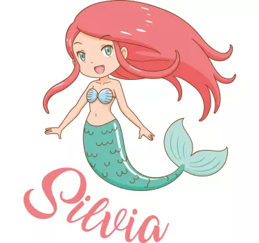 Naljepnica za malu sirenu crvene kose dječja spavaća soba - TenStickers