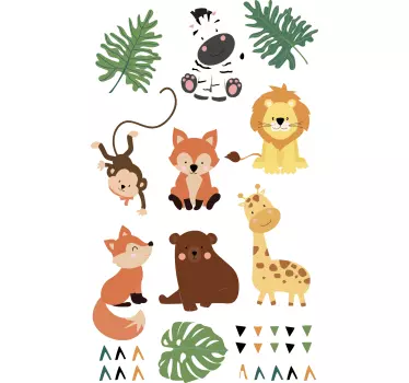 Slatke divlje životinje s lišćem naljepnica tapeta - TenStickers