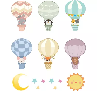 šareni baloni sa simpatičnim životinjama ilustracija zidna umjetn - TenStickers