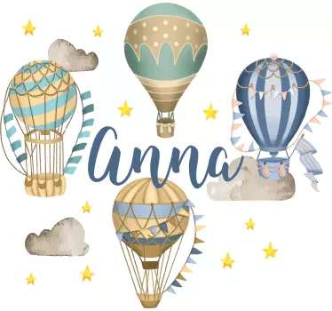 Plavi baloni sa zvijezdama ilustracija zidna umjetnost - TenStickers