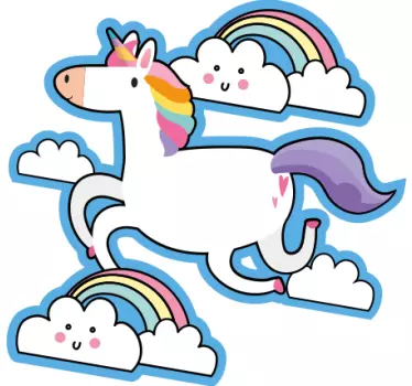 Naljepnica za djecu jednorog trči s oblacima - TenStickers