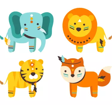 Naljepnica za djecu etnički životinjski likovi - TenStickers