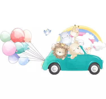 Naljepnica za djecu automobil za avanturu sa životinjama - TenStickers