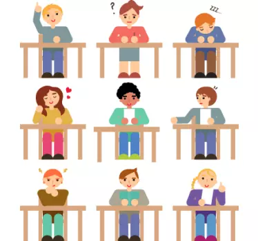 Naljepnica za djecu izrazi likova u učionici - TenStickers