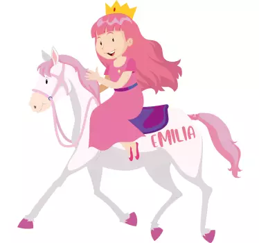 Naljepnica za djecu princeza koja jaše jednoroga s imenom - TenStickers