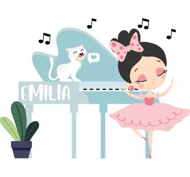 Naljepnica za djecu baletna mačka djevojka s imenom - TenStickers