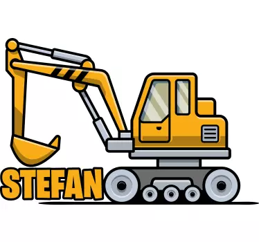 žuti crtani bager s imenom ilustracija zidna umjetnost - TenStickers