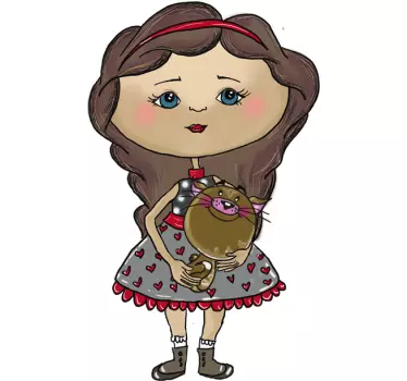 Naljepnica za djecu slatka djevojčica s mačkom - TenStickers