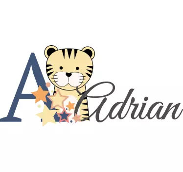 Slatka životinja tigar s imenom dječja spavaća soba zidna naljepn - TenStickers