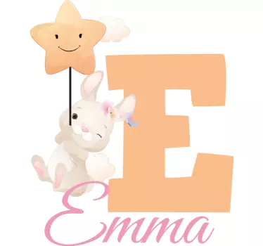 Naljepnica za djecu zeko s inicijalom i imenom - TenStickers