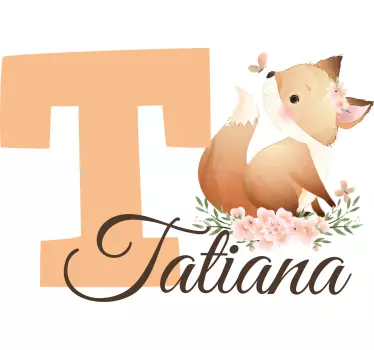 Naljepnica za djecu lisica s inicijalom i imenom - TenStickers