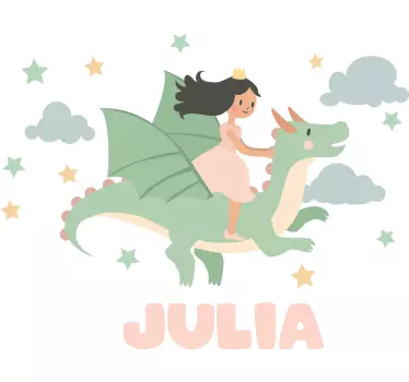 Naljepnice Bajke djevojka jaše zmaja - TenStickers