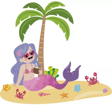 Naljepnica za djecu scena plaže s sirenama - TenStickers