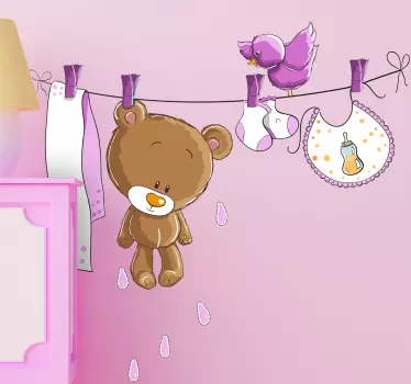 Naljepnica na zidu ružičaste djece mokri medvjed - TenStickers