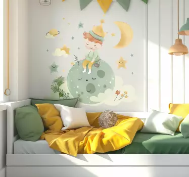 Naljepnice za zid dječje sobe sretno dijete na mjesecu - TenStickers