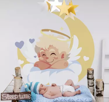 Anđeo koji spava na mjesecu ilustracija zidna umjetnost - TenStickers
