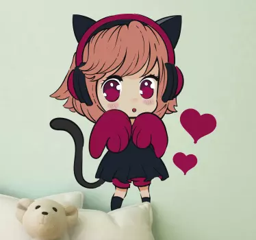 Anime djevojka u šeširu za mačke zidna naljepnica - TenStickers
