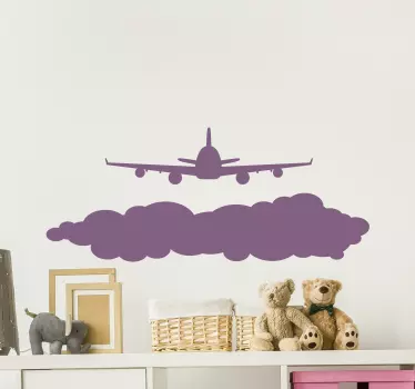 Avion koji leti iznad oblaka ilustracije zidne umjetnosti - TenStickers