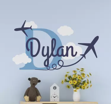 Avion s personaliziranim nazivom ilustracija zidna umjetnost - TenStickers