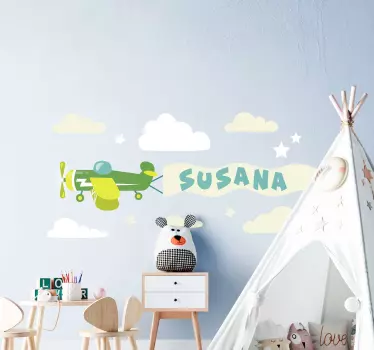 Avion s prikazom imena i oblaka zidna umjetnost - TenStickers