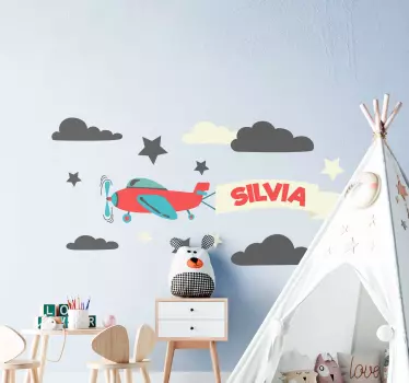 Avioni s imenom i zvijezdama ilustracija zidna naljepnica - TenStickers