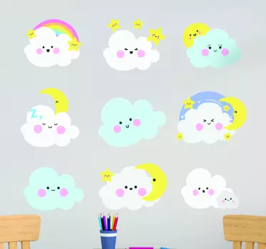 Bijelo-plavi-oblaci ilustracija zid art decal - TenStickers