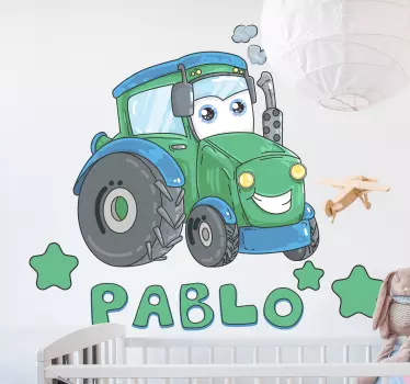 Crtani traktor s naljepnicom s imenom - TenStickers