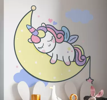 Crtani uspavani jednorog na mjesecu bajka naljepnica na zidu - TenStickers