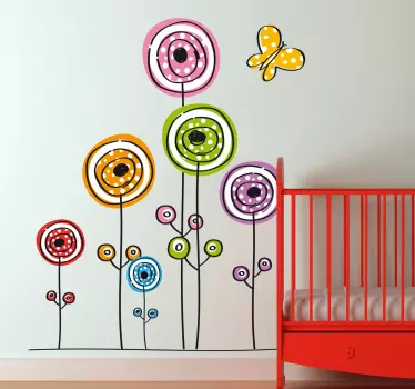 Djeca apstraktno cvijeće i leptiri zidni naljepnica - TenStickers