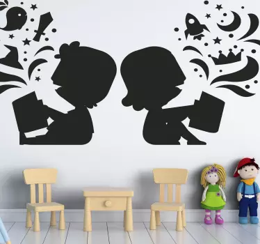Djeca koja čitaju zidne naljepnice iz bajki siluete - TenStickers