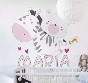 Dječja zebra i ime medvjedića medvjedić na zidu - TenStickers
