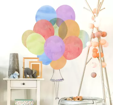 Naljepnica za djecu djevojka sa šarenim balonima - TenStickers