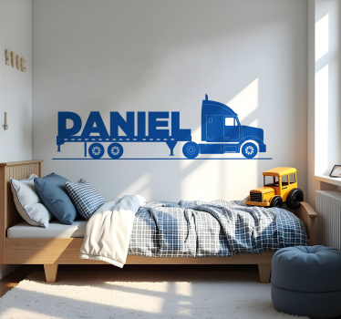 Zidna naljepnica za djecu dugačak kamion s imenom - TenStickers