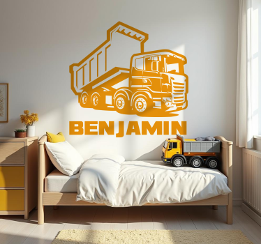 Zidna naljepnica za djecu građevinski kamion s imenom - TenStickers