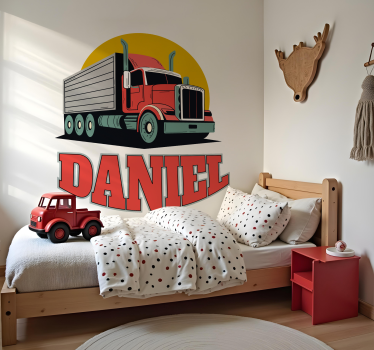 Zidna naljepnica za djecu personalizirani crveni kamion - TenStickers