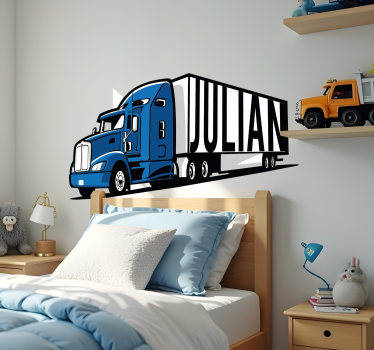 Zidna naljepnica za djecu personalizirani plavi kamion - TenStickers