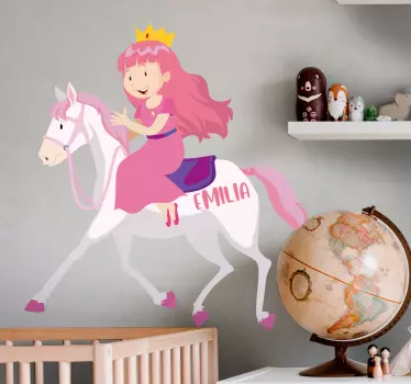 Naljepnica za djecu princeza koja jaše jednoroga s imenom - TenStickers