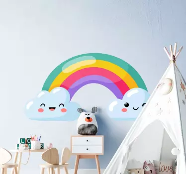 Duga sa sretnim oblacima ilustracija zidna umjetnost - TenStickers