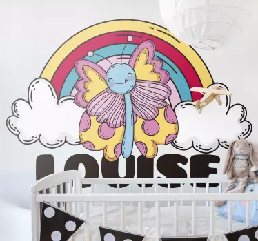 Dugini šareni leptir s ilustracijom imena zidna umjetnost - TenStickers