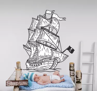 Gusarski brod koji plovi ilustracija zidna umjetnost - TenStickers